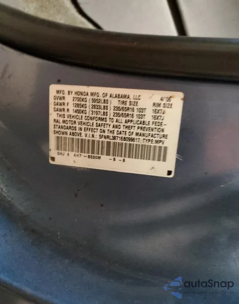 2006 Honda Odyssey Exl from USA, damaged, VIN 5FNRL38716B099617